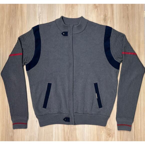 Geiger Men's Wool Bomber Jacket Vintage Grey Navy sz 52 EU or M / 42 US - Picture 3 of 11